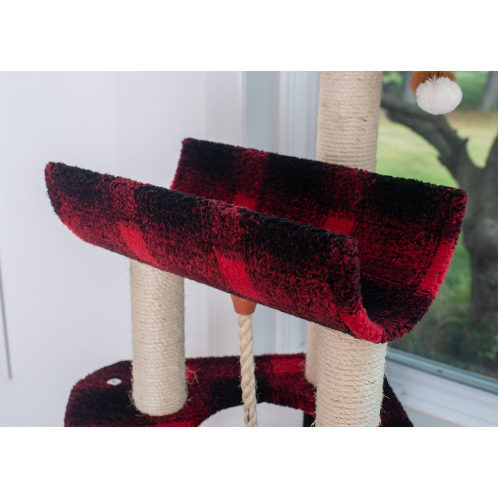 Real Wood Cat Tree Model B5806, Black & Red Tartan Plaid