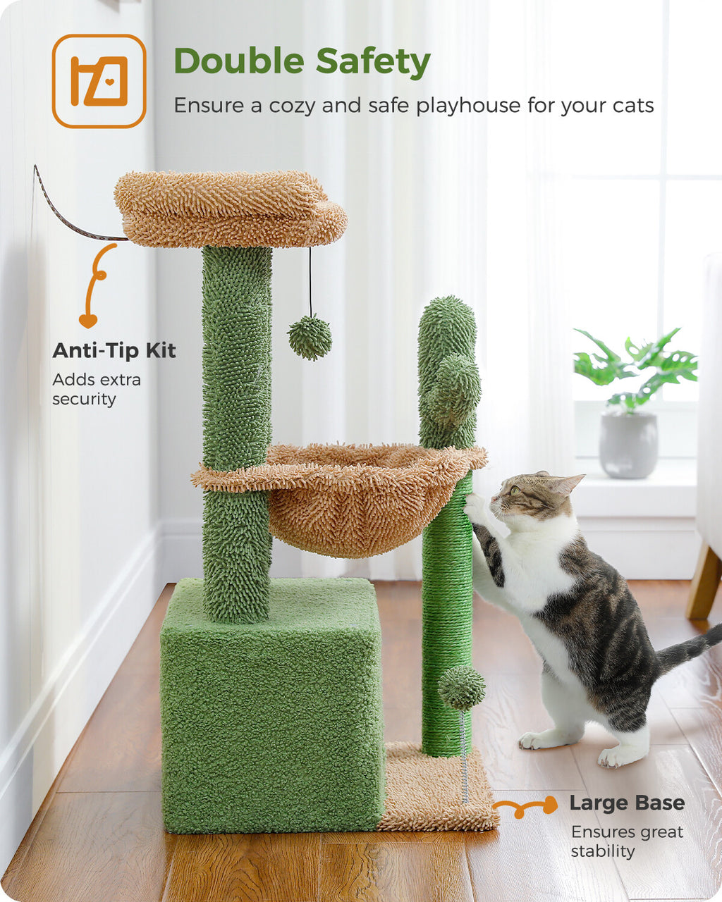 PAWZ Road Cactus Cat Tree Tower Condo House with Large Hammock Kitten Indoor Toy