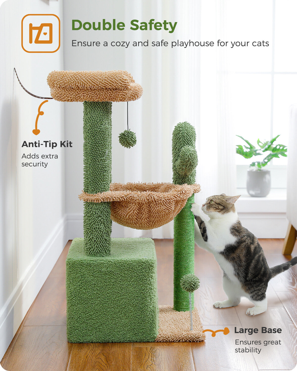 PAWZ Road Cactus Cat Tree Tower Condo House with Large Hammock Kitten Indoor Toy