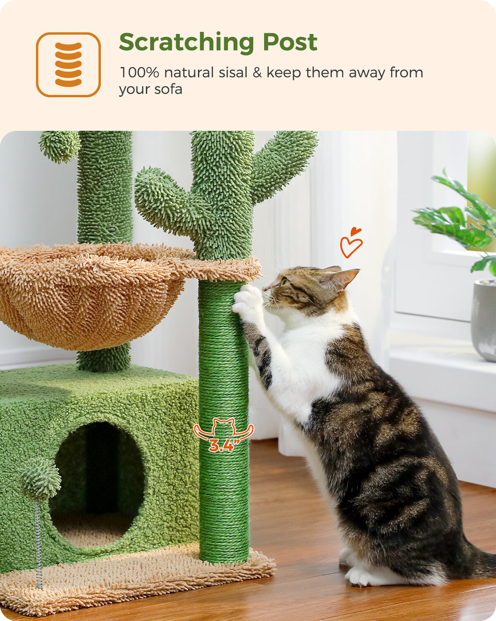 PAWZ Road Cactus Cat Tree Tower Condo House with Large Hammock Kitten Indoor Toy
