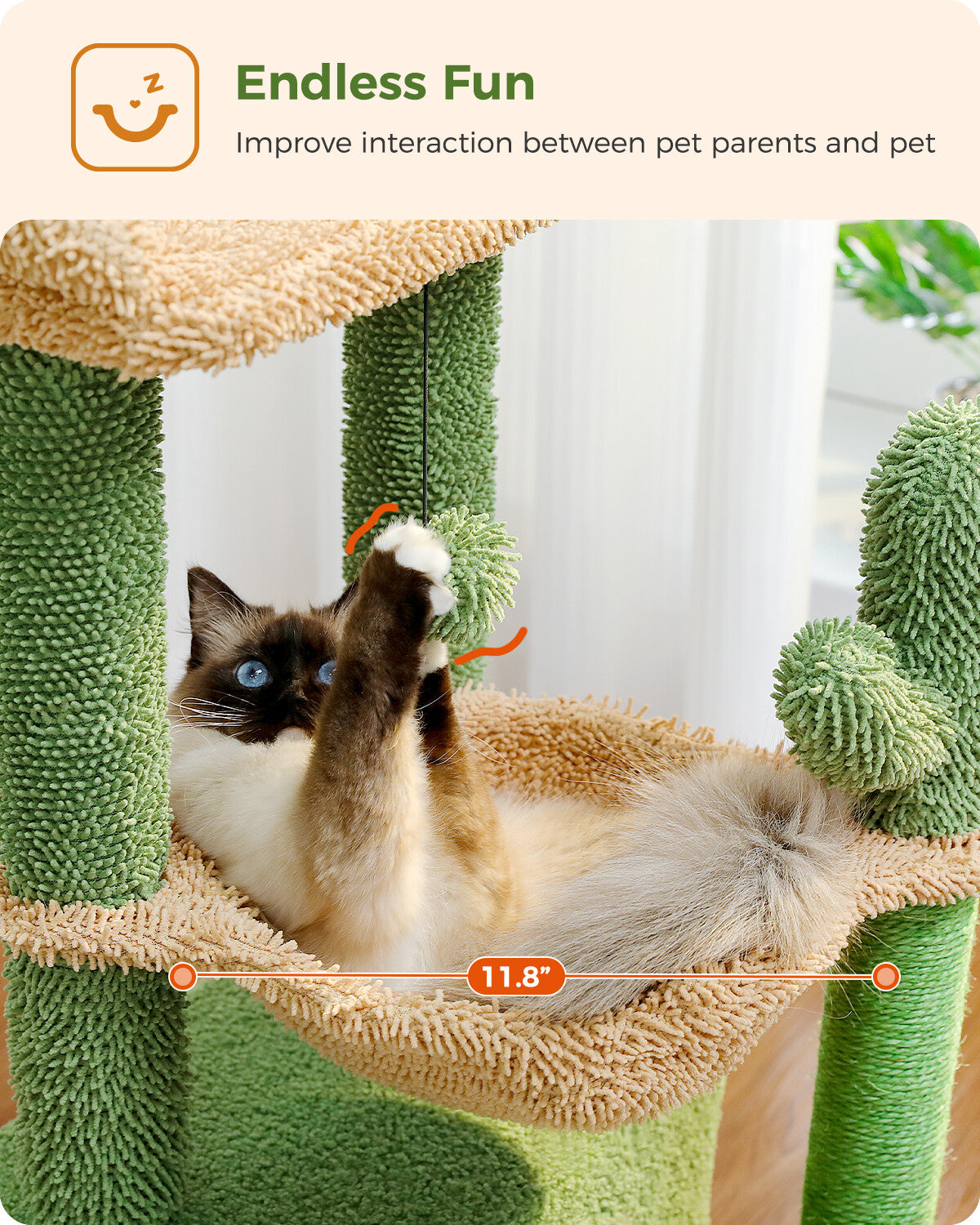PAWZ Road Cactus Cat Tree Tower Condo House with Large Hammock Kitten Indoor Toy