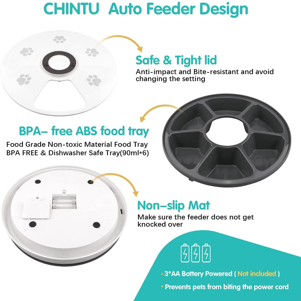 Automatic Cat Food Dispenser, Auto Cat Feeder - 6 Meals Pet Wet Food Dispenser for Small Dog with Programmable Timer Portion Control Timed Cat Feeder with Voice Reminder