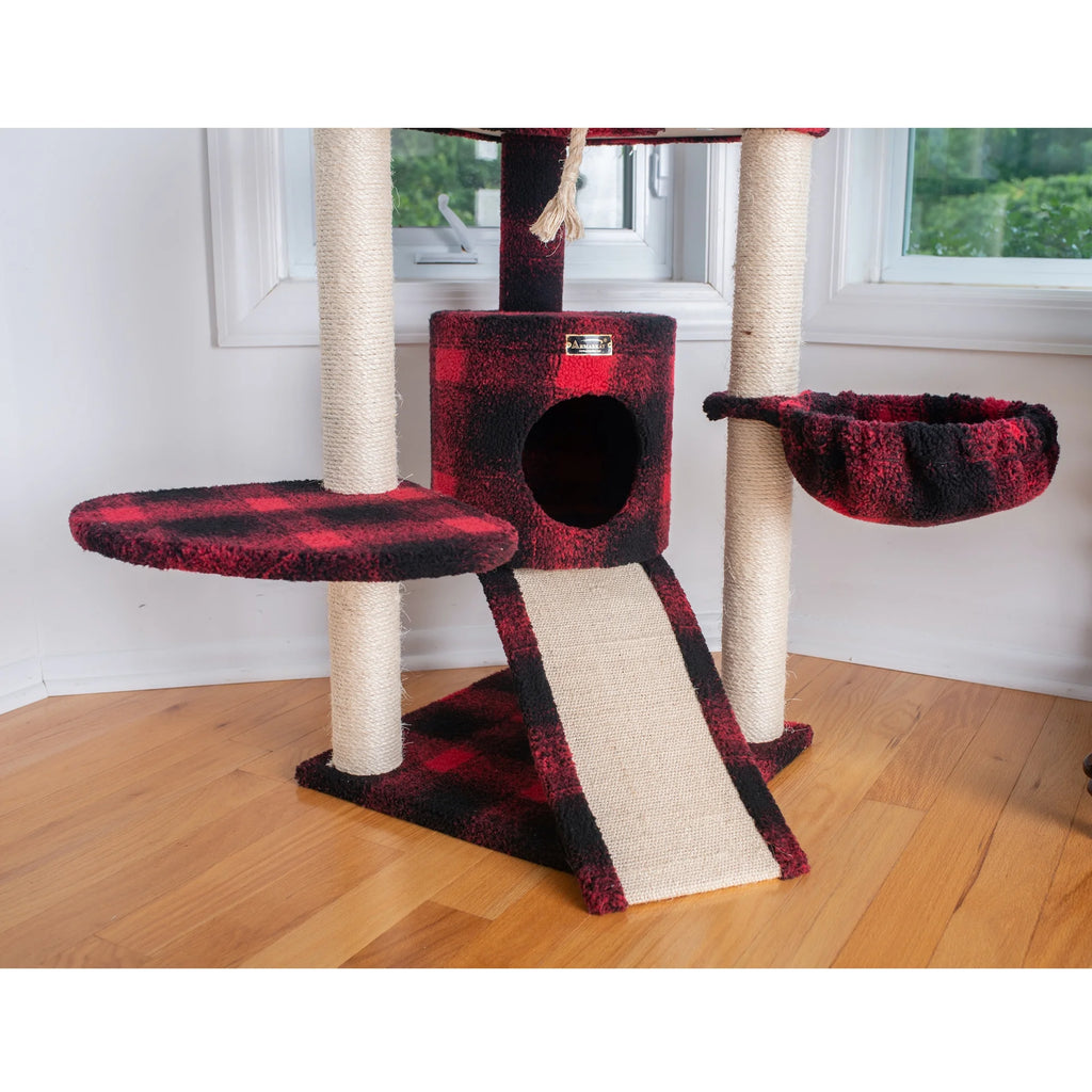 Real Wood Cat Tree Model B5806, Black & Red Tartan Plaid